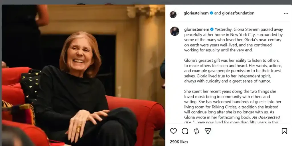 How did Gloria Steinem die